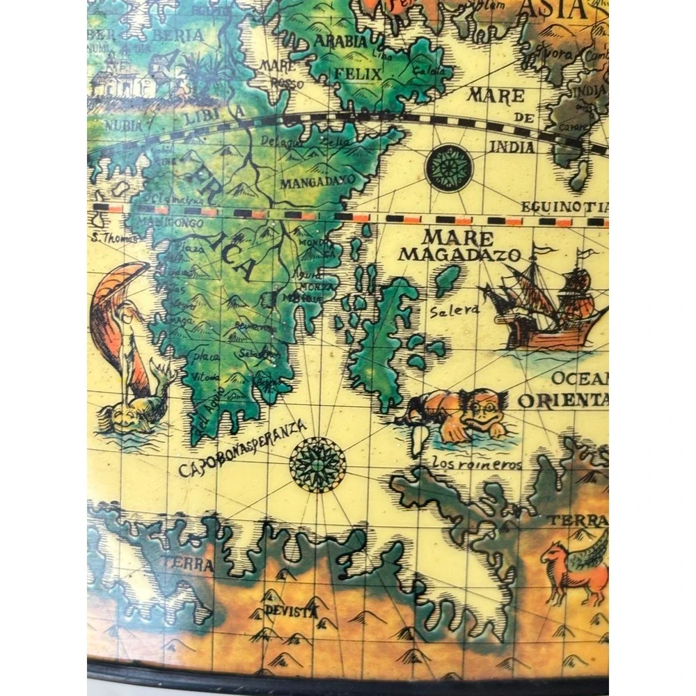 Vintage World Map Metal Desk Caddy Organizer Storage Nautical Decor Japan Oval
